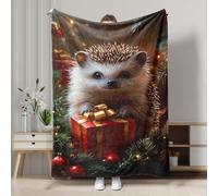 Hedgehog Holiday Blanket, Cozy Brown Christmas Fleece Throw Blanket, Soft Plush for Home, Sofa, Camping, Travel, All Season Fun 50x60 Inch