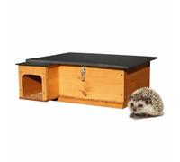 Hedgehog House Wooden Shelter - Predator Resistant Tunnel Design, Waterproof Roof, Raised Base - Hedgehog House for Garden, Nesting & Hibernation Box for UK Wildlife (52cm x 40cm)