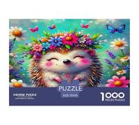 Hedgehog Impossible Hard Difficult Challenging 1000 Piece Puzzle - Hedgehog Floral Crown Cheerful Vibrant Whimsical for Adults Decompression Great Gift Idea70x50cm/1000pcs