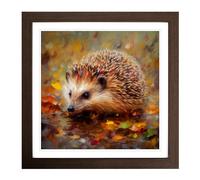 Hedgehog Impressionism Framed Print | 18x18 Inch Walnut Framed Wall Art | Ready to Hang | Impressionist Nature Picture | Living Room Bedroom Lounge Office