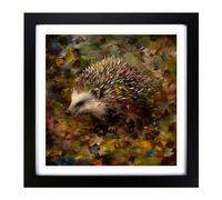 Hedgehog Impressionism No.1 Framed Print | 18x18 Inch Black Framed Wall Art | Ready to Hang | Impressionist Nature Picture | Living Room Bedroom Lounge Office