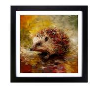 Hedgehog Impressionism No.2 Framed Print | 18x18 Inch Black Framed Wall Art | Ready to Hang | Impressionist Nature Picture | Living Room Bedroom Lounge Office