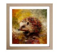 Hedgehog Impressionism No.2 Framed Print | 18x18 Inch Oak Framed Wall Art | Ready to Hang | Impressionist Nature Picture | Living Room Bedroom Lounge Office