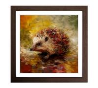Hedgehog Impressionism No.2 Framed Print | 18x18 Inch Walnut Framed Wall Art | Ready to Hang | Impressionist Nature Picture | Living Room Bedroom Lounge Office
