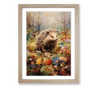 Hedgehog Impressionism No.2 Framed Print | A2 Oak Framed Wall Art | Ready to Hang | Impressionist Nature Picture | Living Room Bedroom Lounge Office