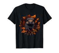 Hedgehog in Autumn Fall Leaves Cute Hedgehog T-Shirt, Men, Black, 3X-Large