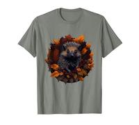 Hedgehog in Autumn Fall Leaves Cute Hedgehog T-Shirt, Men, Olive Heather, 3X-Large