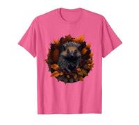 Hedgehog in Autumn Fall Leaves Cute Hedgehog T-Shirt, Men, Pink Heather, 3X-Large
