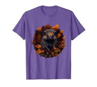 Hedgehog in Autumn Fall Leaves Cute Hedgehog T-Shirt, Men, Purple Heather, 3X-Large