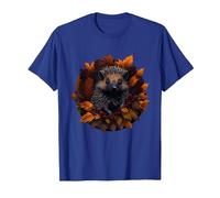 Hedgehog in Autumn Fall Leaves Cute Hedgehog T-Shirt, Men, Royal Blue, 3X-Large