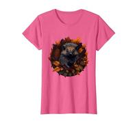 Hedgehog in Autumn Fall Leaves Cute Hedgehog T-Shirt, Women, Pink Heather, Medium