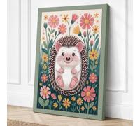 Hedgehog in Bloom Boho Canvas Wall Art Print 18x12 Inch (46 x 30 cm)