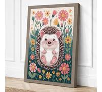 Hedgehog in Bloom Boho Canvas Wall Art Print 18x12 Inch (46 x 30 cm)