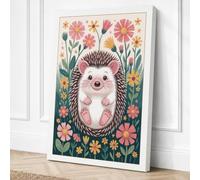 Hedgehog in Bloom Boho Canvas Wall Art Print 18x12 Inch (46 x 30 cm)