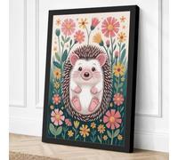 Hedgehog in Bloom Boho Canvas Wall Art Print 36x24 Inch (91 x 61 cm)
