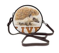 Hedgehog In Brown Beige Live Women Round Crossbody Bags Leather Sling Bag Purse