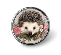 Hedgehog in Floral Wreath Lapel Pin Fashion Brooch Pin Cute Button Badges Round Button Pins Enamel Pins Metal Pins back for Hat Shirt Clothing Bags Decoration