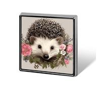 Hedgehog in Floral Wreath Lapel Pin Fashion Brooch Pin Cute Button Badges Square Button Pins Enamel Pins Metal Pinback for Hat Shirt Clothing Bags Decoration