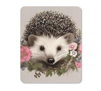 Hedgehog in Floral Wreath Mouse Pad, Non-Slip Mousepad, Stitched Edges Waterproof Vertical Version Mouse Mat with Cute Pattern for Gaming Work Computer Office 9.4"x7.9"