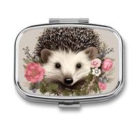 Hedgehog in Floral Wreath Travel Pill Organizer A Daily Pill Box for Supplements 2 Compartment Pill Case Convenient for Carrying and Storing Medicines Box
