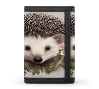 Hedgehog in Floral Wreath Wallet for Men Women Large Capacity Trifold Wallet with Zipper Stylish Credit Card Holder 8 Cards Minimalist Front Pocket