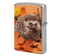 Hedgehog in Orange Leaves Lighter Case Classic Pocket Lighter Cover Windproof Flip-Top Metal Lighters Sleeve Double-Sided Lighters Covers for Men Women
