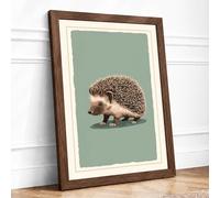 Hedgehog in Profile Botanical Framed Wall Art Print A1 Walnut