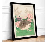 Hedgehog in the Garden Japandi Framed Wall Art Print A1 Black