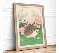 Hedgehog in the Garden Japandi Framed Wall Art Print A1 Oak