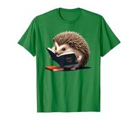 Hedgehog is Reading a Book, Reading Hedgehog T-Shirt, Men, Kelly Green, X-Large