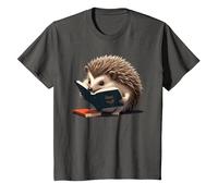 Hedgehog is Reading a Book, Reading Hedgehog T-Shirt, Youth, Asphalt Grey, 2T