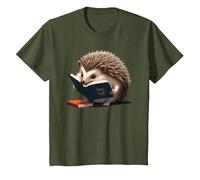 Hedgehog is Reading a Book, Reading Hedgehog T-Shirt, Youth, Olive Green, 2T