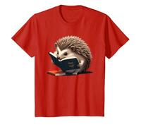 Hedgehog is Reading a Book, Reading Hedgehog T-Shirt, Youth, Red, 2T