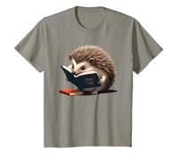 Hedgehog is Reading a Book, Reading Hedgehog T-Shirt, Youth, Slate Grey, Small