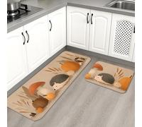 Hedgehog Kitchen Mats for Floor, Autumn Forest Cute Mats, Cushioned Comfort Washable Non Slip Decor Rugs for Kitchen Sinks Laundryroom Bathroom 2PCS