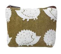 Hedgehog Linen Coin Purse, Hedgehog Gift, White and Green