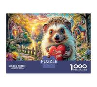 Hedgehog Love Jigsaw Puzzle Bundle 1000 Pcs Hedgehog I Love You Heart with Ultra Difficult Puzzle for After-school Activity, A Puzzle for Challenge Seekers 52x38cm/1000pcs