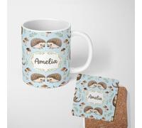 Hedgehog Mushroom Pastel Ceramic Mug Large Handle Personalised Custom Name | 11oz Printed Design, Multiple Options, Everyday Drinkware, Vibrant Colour Print, Gift