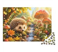 Hedgehog Mushroom Stream 1000pcs Mini Puzzle For Family Challenging | 52x38cm Cardboard Living Room Decor Durable Structure Birthday Gift Anxiety Relief