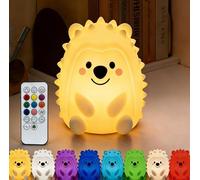 Hedgehog Night Light for Kids, Rechargeable Squishy Hedgehog Lamp, Remote & Tap Control, 8-Color Changing Glow for Baby Nursery Breastfeeding, Cute Bedside Sleep Buddy Room Decor Gift