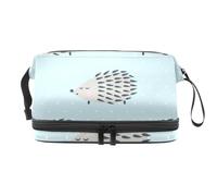 Hedgehog on Polka Dot Double Layer Cosmetic Bag for Women and Girls, Travel Toiletry Bag Makeup Handy Pouch Organiser Bag with Brush Compartment