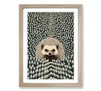 Hedgehog Op Framed Print | A2 Oak Framed Wall Art | Ready to Hang | Modern Nature Picture | Living Room Bedroom Lounge Office