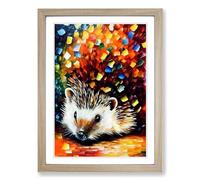 Hedgehog Painted Framed Print | A2 Oak Framed Wall Art | Ready to Hang | Modern Nature Picture | Living Room Bedroom Lounge Office