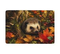 Hedgehog Peeking Through Autumn Leaves Area Rug 150 x 100 cm, Soft Non Slip | Printed living room rug - works well in smaller rooms; soft underfoot feel; for bedroom and living room