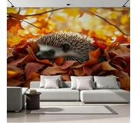Hedgehog Photo Wallpaper Leaves Kawaii 300x210 cm Modern Non-Woven Poster 3D Print Large Wall Mural Decoration for Living Room Bedroom Dining Room Wall Art H1219
