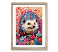 Hedgehog Pop Framed Wall Art Print, Ready to Hang Picture for Living Room Bedroom Home Office, Oak A2 (48 x 66 cm)