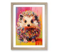 Hedgehog Pop No.2 Framed Print | A2 Oak Framed Wall Art | Ready to Hang | Modern Nature Picture | Living Room Bedroom Lounge Office