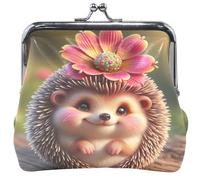 Hedgehog Print Cute Flower Leather Coin Purses & Pouches Cute Buckle Kiss Lock Change Pouch Coin Wallet 4.53" x 4.13"