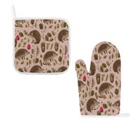 Hedgehog Print Oven Mitts and Pot Holders 2pcs Set