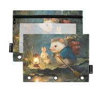 Hedgehog Rabbit Ferry Pencil pouching Kids with Clear Window Ringing folders with Pockets Large and Sturdy 3 Ringing Zipper Binder for Office Supplies Multicolored 2 PCS